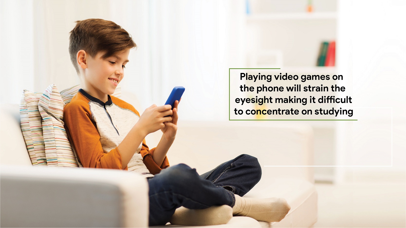 Playing video games on the phone will strain the eyesight making it difficult to concentrate on studying